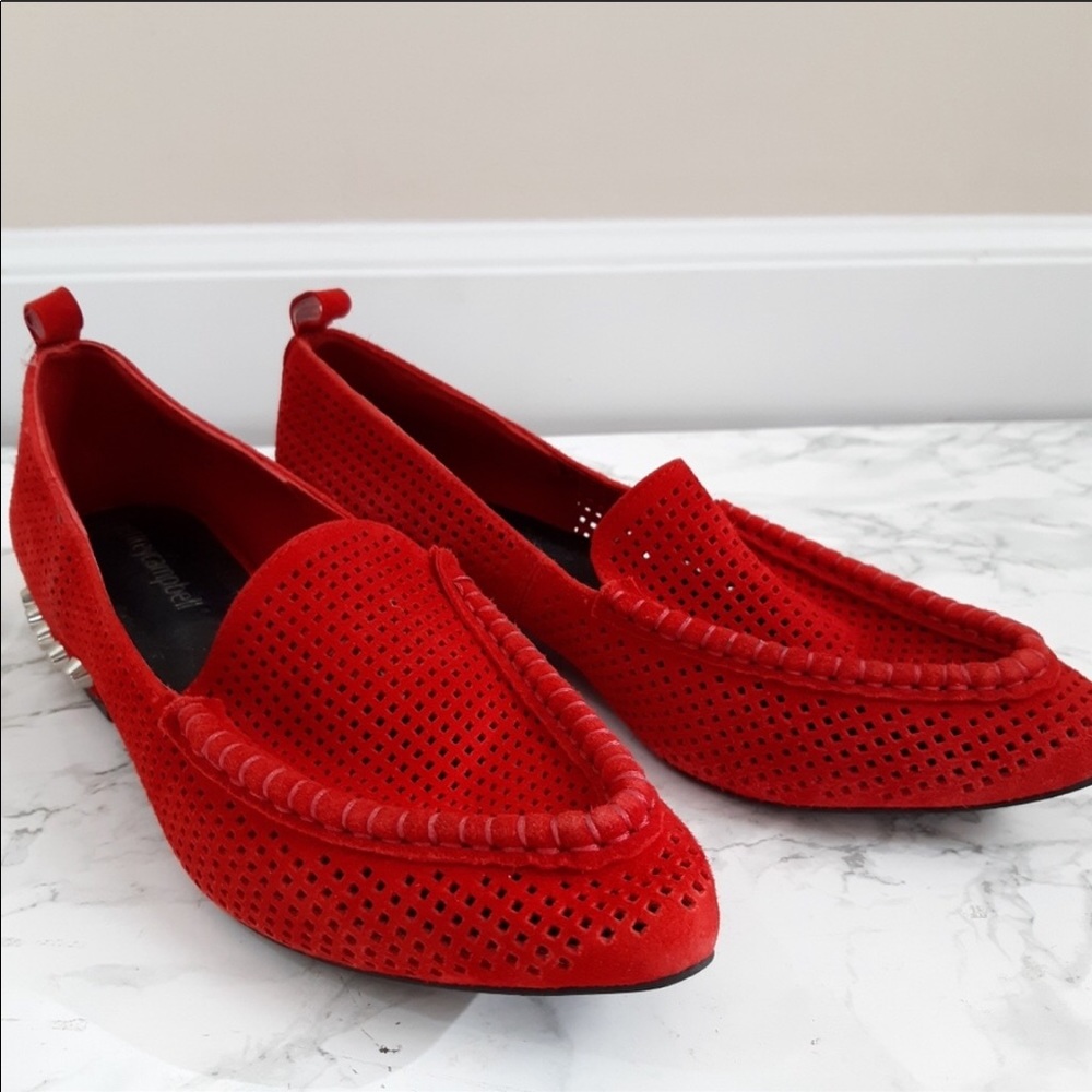 Jeffery Campbell - Red suede flats w/ studs, 6.5M